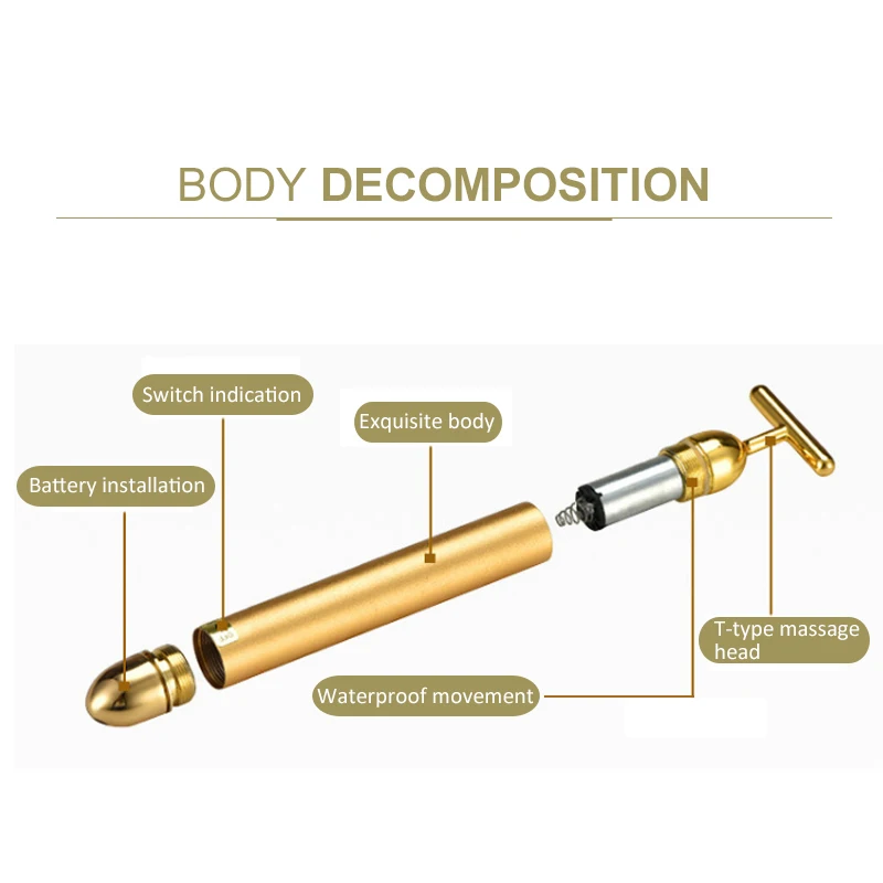 OEM Energy Beauty Bar 24K Gold Vibrating Pulse Facial Massager Electric Golden Firming Skin Care V Face T Shape Vibrator