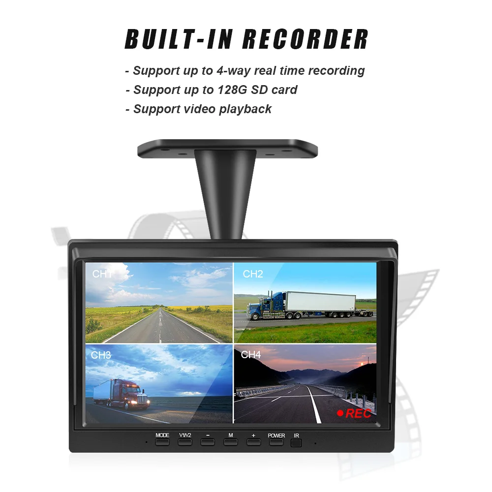 Car Monitor 10 inch AHD 4ch Recorder Car Screen to Auto Truck IR Rear View Camera Security Surveillance Split Screen Quad
