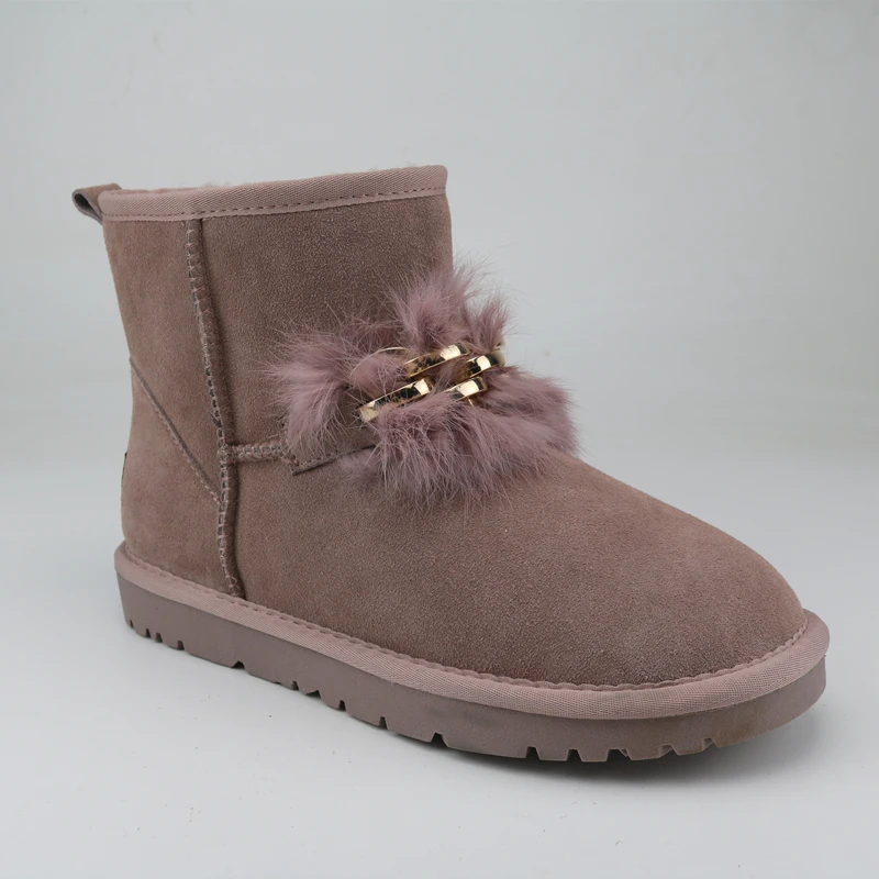 Женские розовые ботинки с меховым верхом