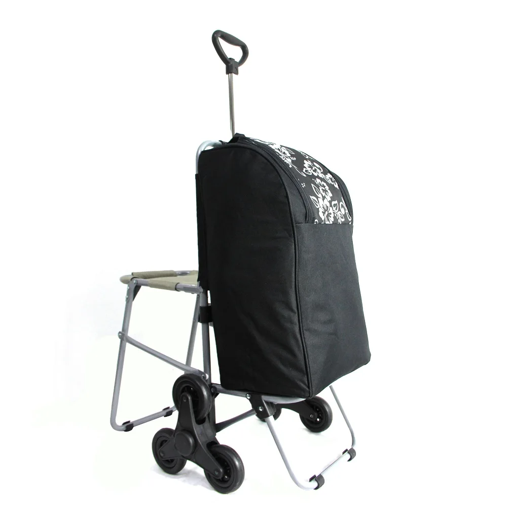 Wholesale upstair shopping cart trolley large shopping bags market trolley cart with chair wheels