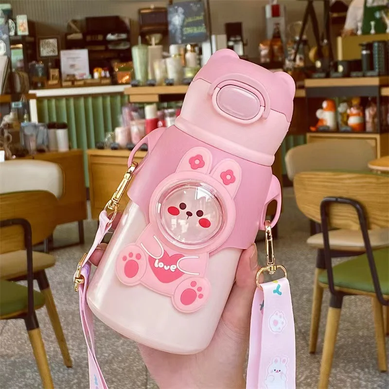 316 Stainless Steel Water Bottle Cartoon Children  Thermal Insulation Bottle Student Carrying Straw Cup Cute Outdoor Travel