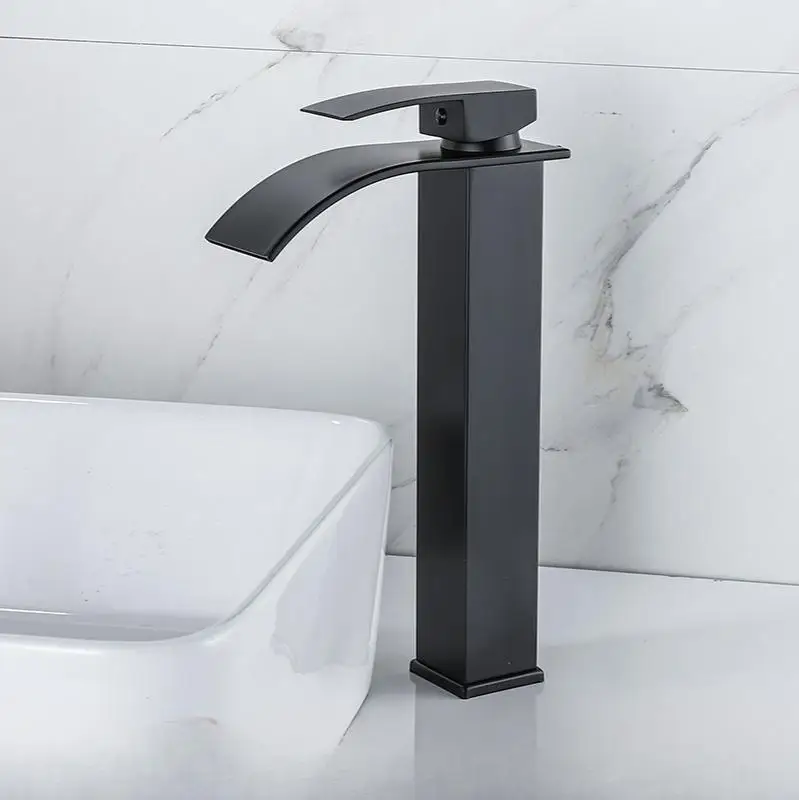 Hot and cold washbasin faucet with flat mouth waterfall European style washbasin basin with raised sink faucet