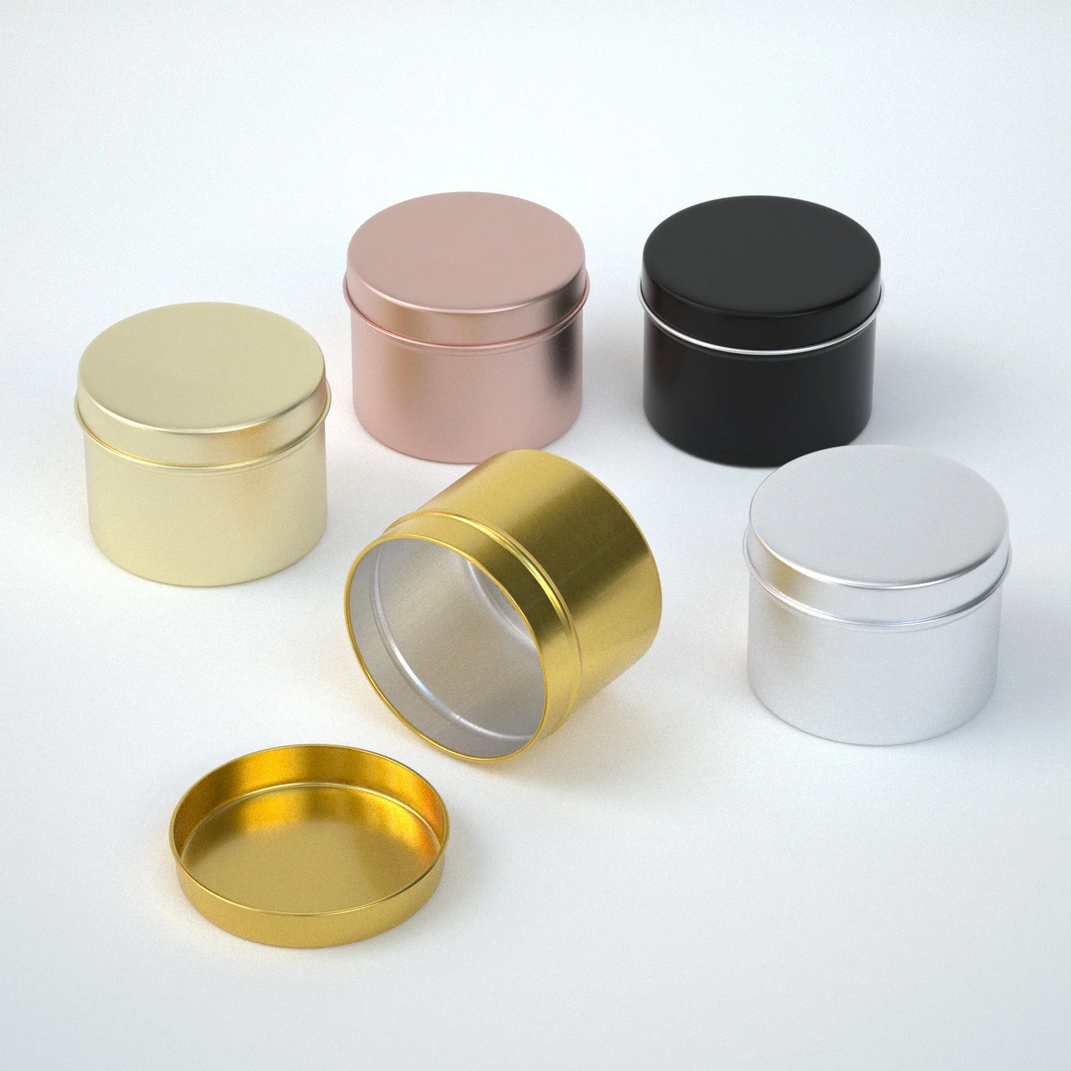 wholesale price 1oz 2oz metal packing candle tins black gold round empty container jar cans with lids for candle