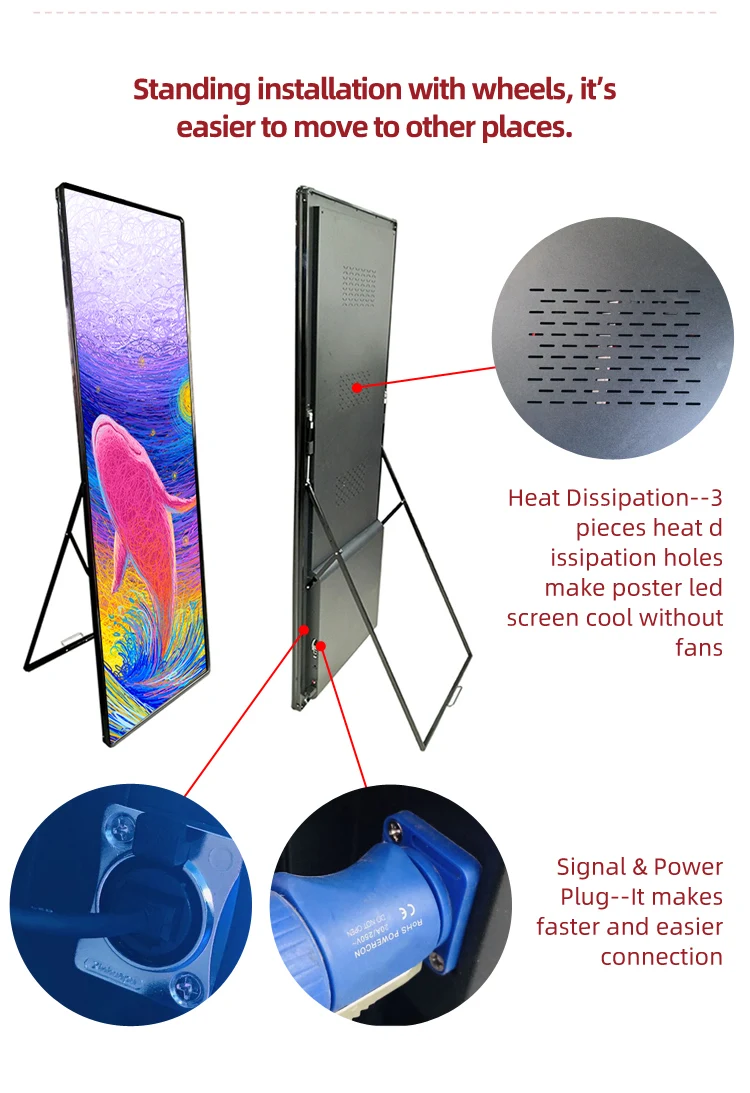 Indoor P1.8 P2 P2.5 P3 Floor Standing screen digital hd led poster display screen video wall pantallas led for events