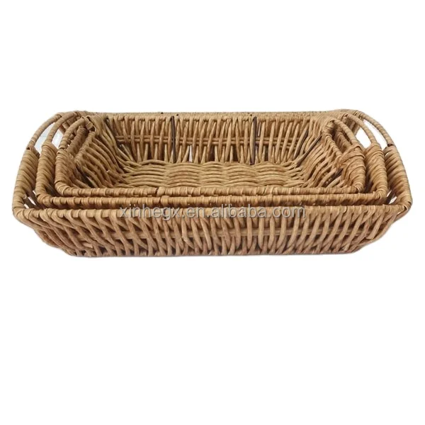 XH set of 3 Handwoven decorative organizer durable wicker Polyrattan Food Grade plastic rattan trays food storage basket