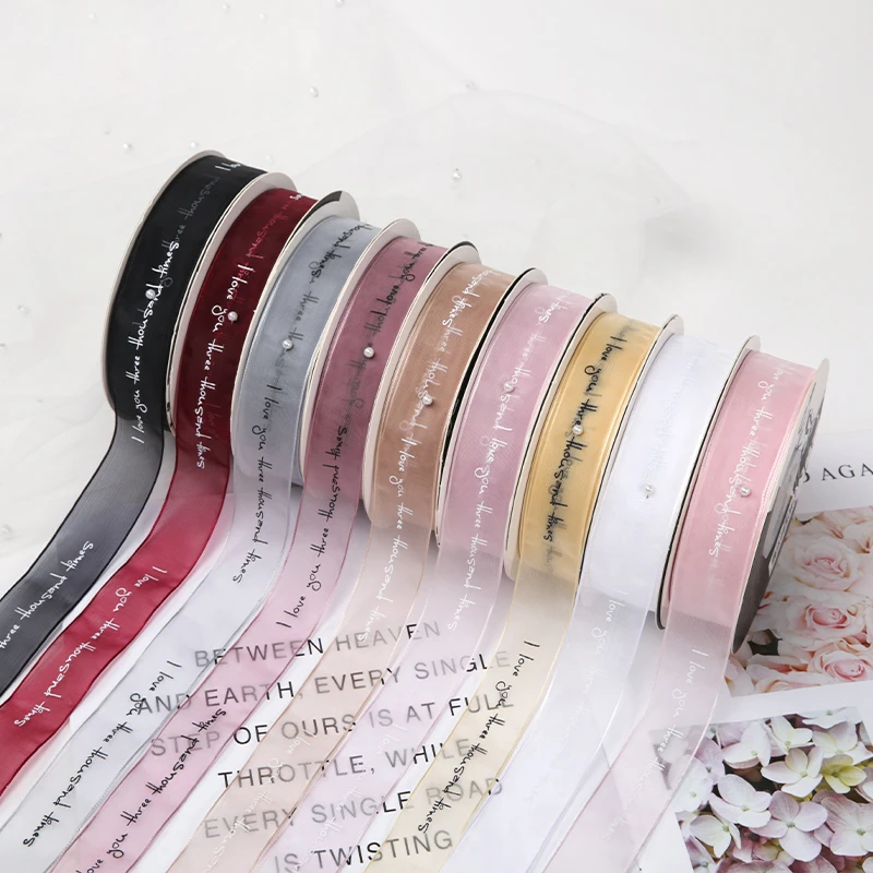 Wholesale Korean Version Printed Organza Ribbon Bow Flower Ribbon For Bouquet Decoration