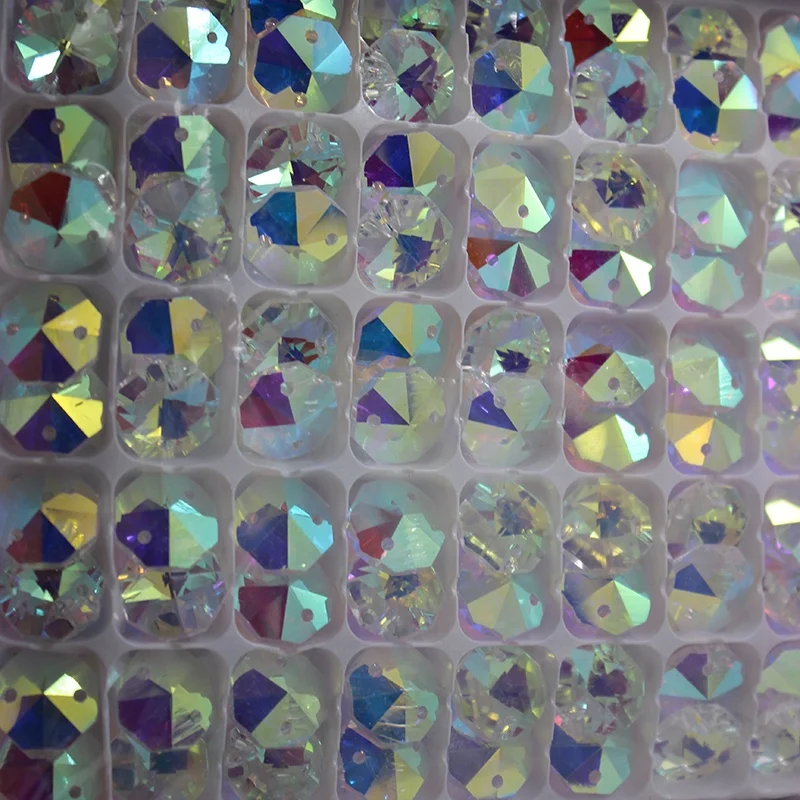
14mm AB Color Glass Crystal Octagon Beads with 2 holes 