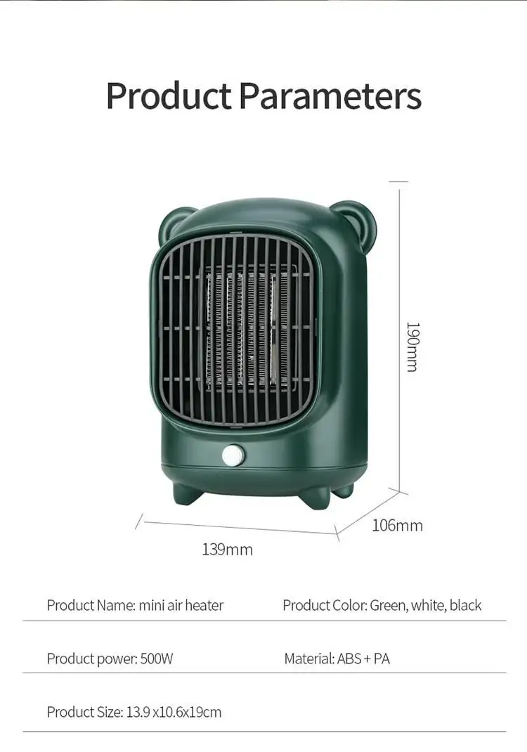 Fast Heating And Silent Portable Electric Ptc Heater Desktop Mini Small Room Heater Electrical Fan