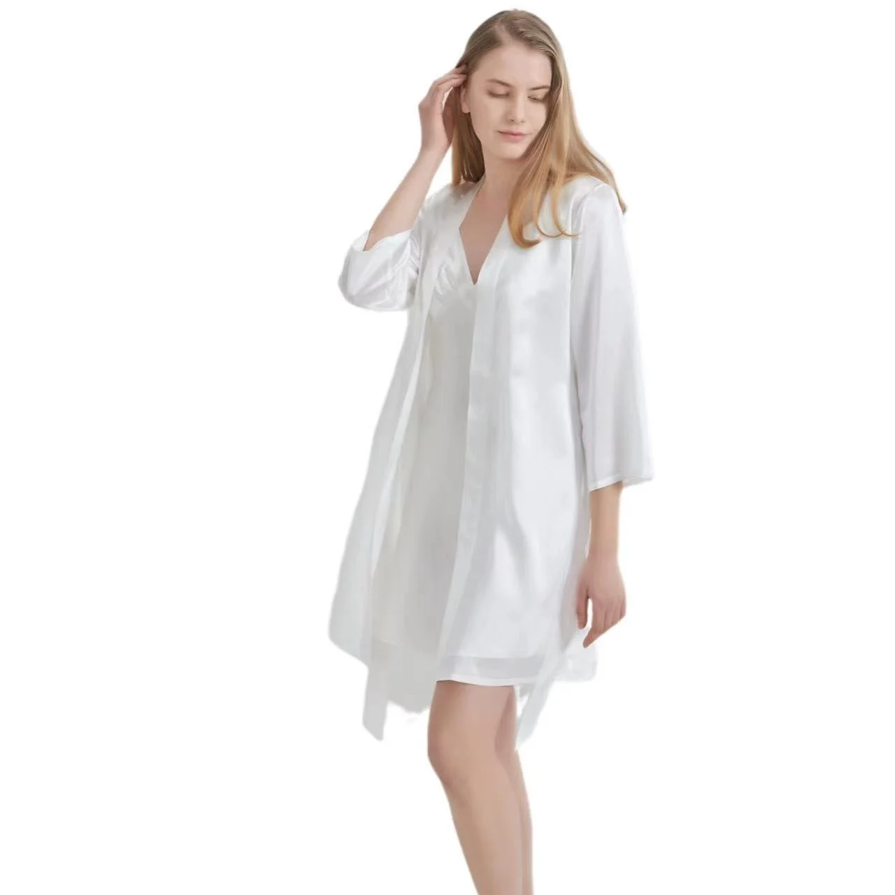 High quality  luxury  silk robes 22MM silk robe sets for women long sexy pure satin  Silk Sleepwear