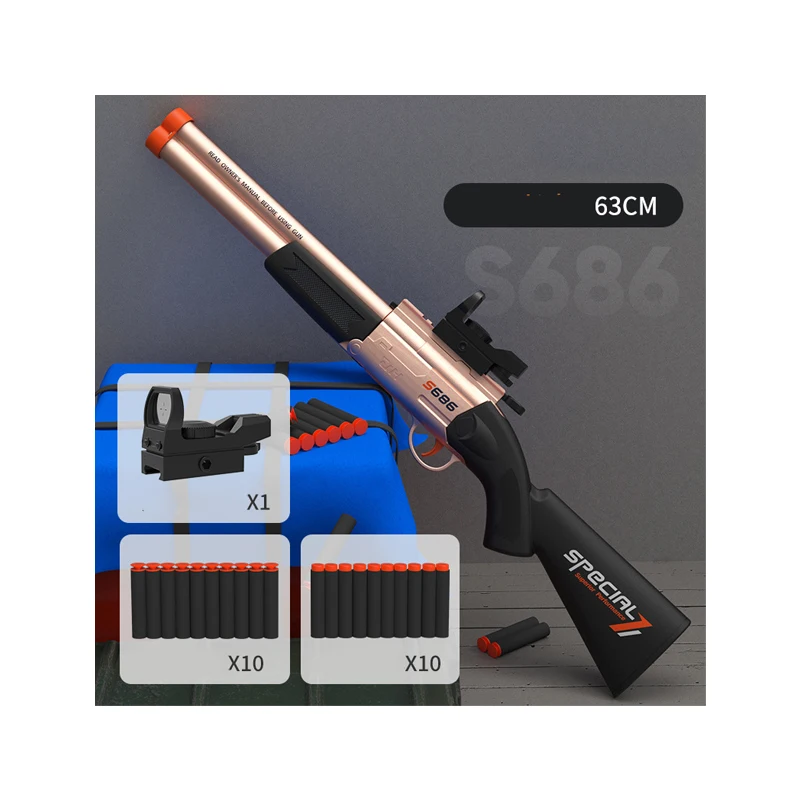 S686 Double Barrel Jump Shell Shotgun EVA Soft Bullet Gun Boy Shell Throwing Can Shoot Toy