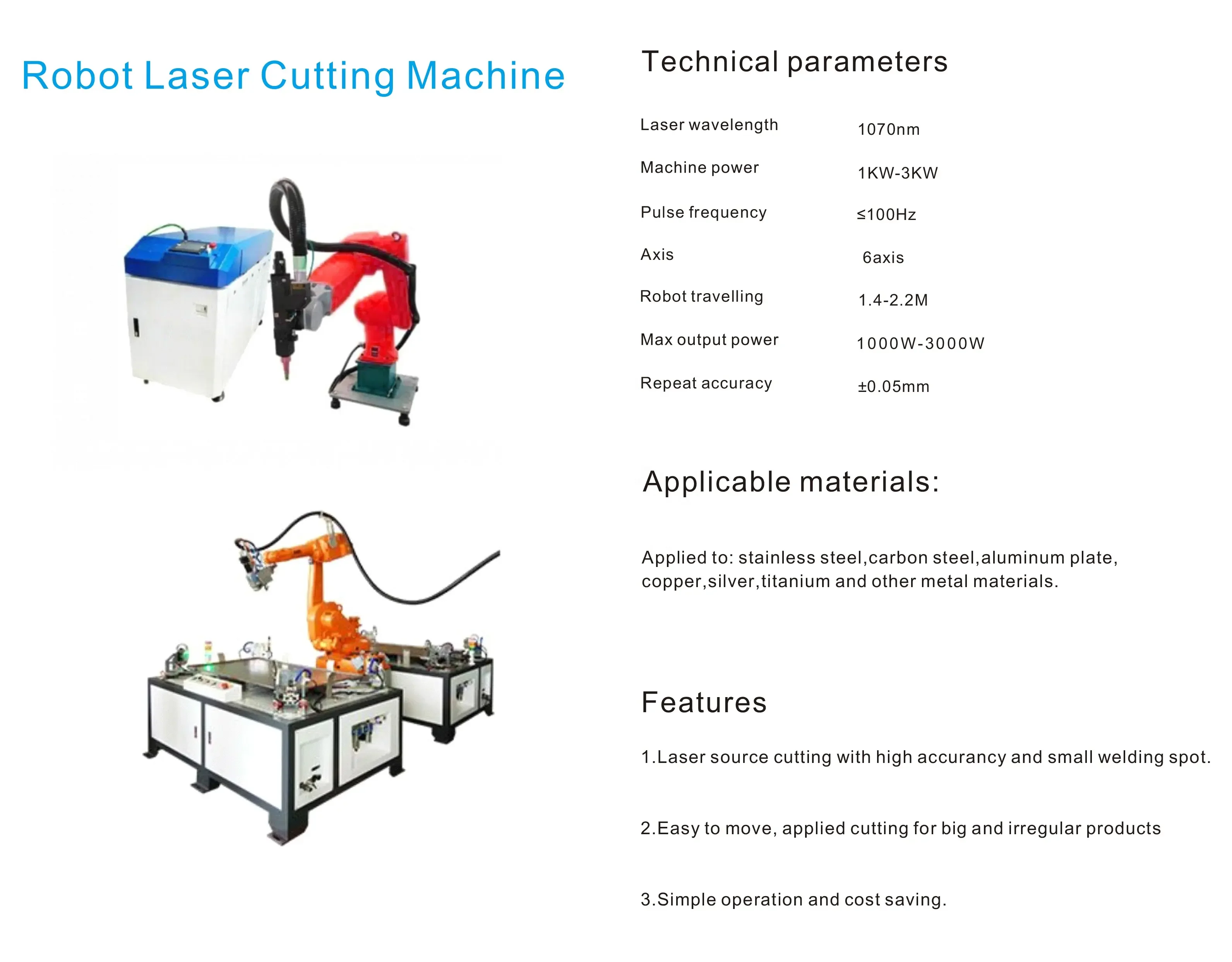 Yaskawa Automatic Fiber Laser Cutting Machine 200W 3000W 6000W With High Accuracy 6 Axis Robot Arm