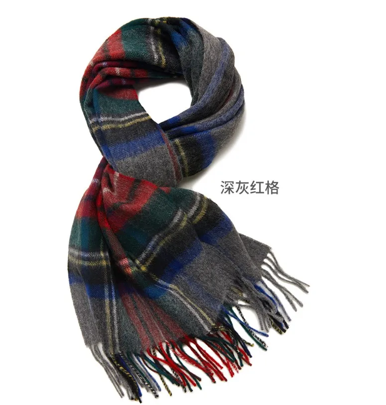 Custom Blue Plaid Winter Merino 100% Wool Scarf for Women Check Shawl Ethnic Wool Scarves