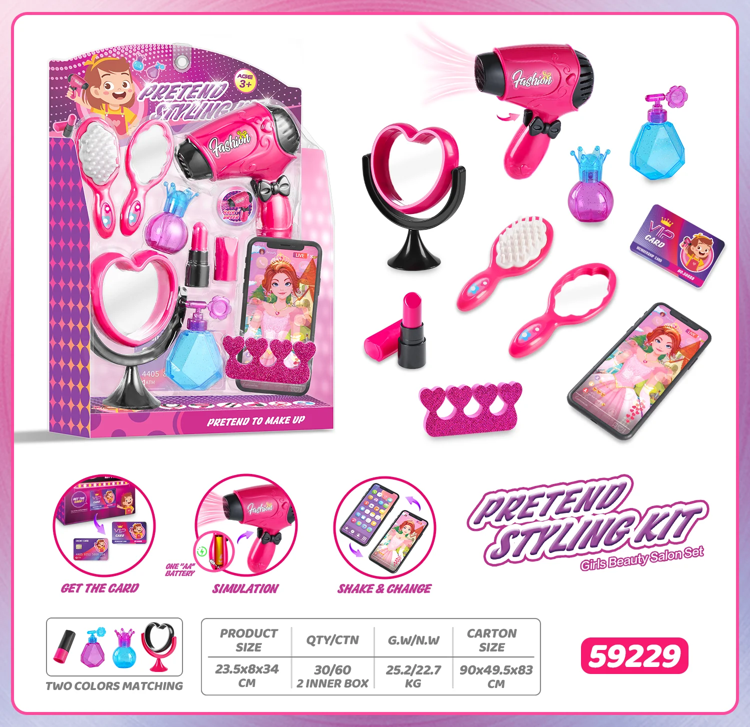 Kids Pretend Play Makeup Set for Birthday Christmas Girl Princess Play House Dress Play Game Girls Beauty Salon Set