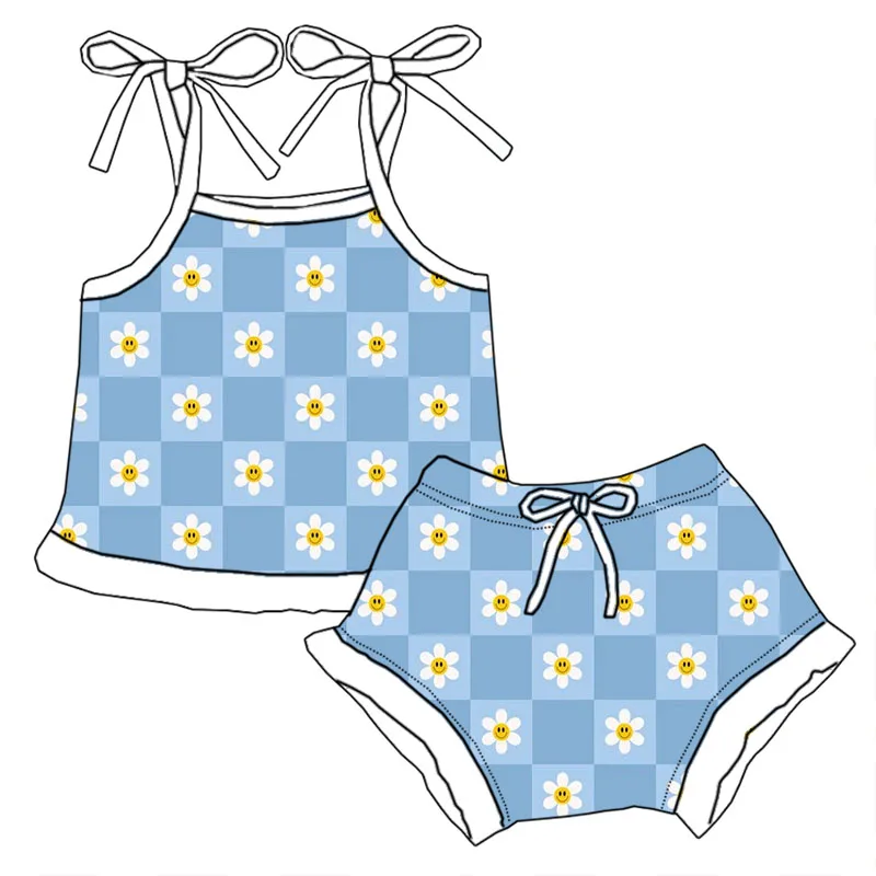 Custom Printed Lace-Up Sleeveless Baby Girl Set Plus Size Casual Cotton Fashion for Summer Cute New Arrival Clothes