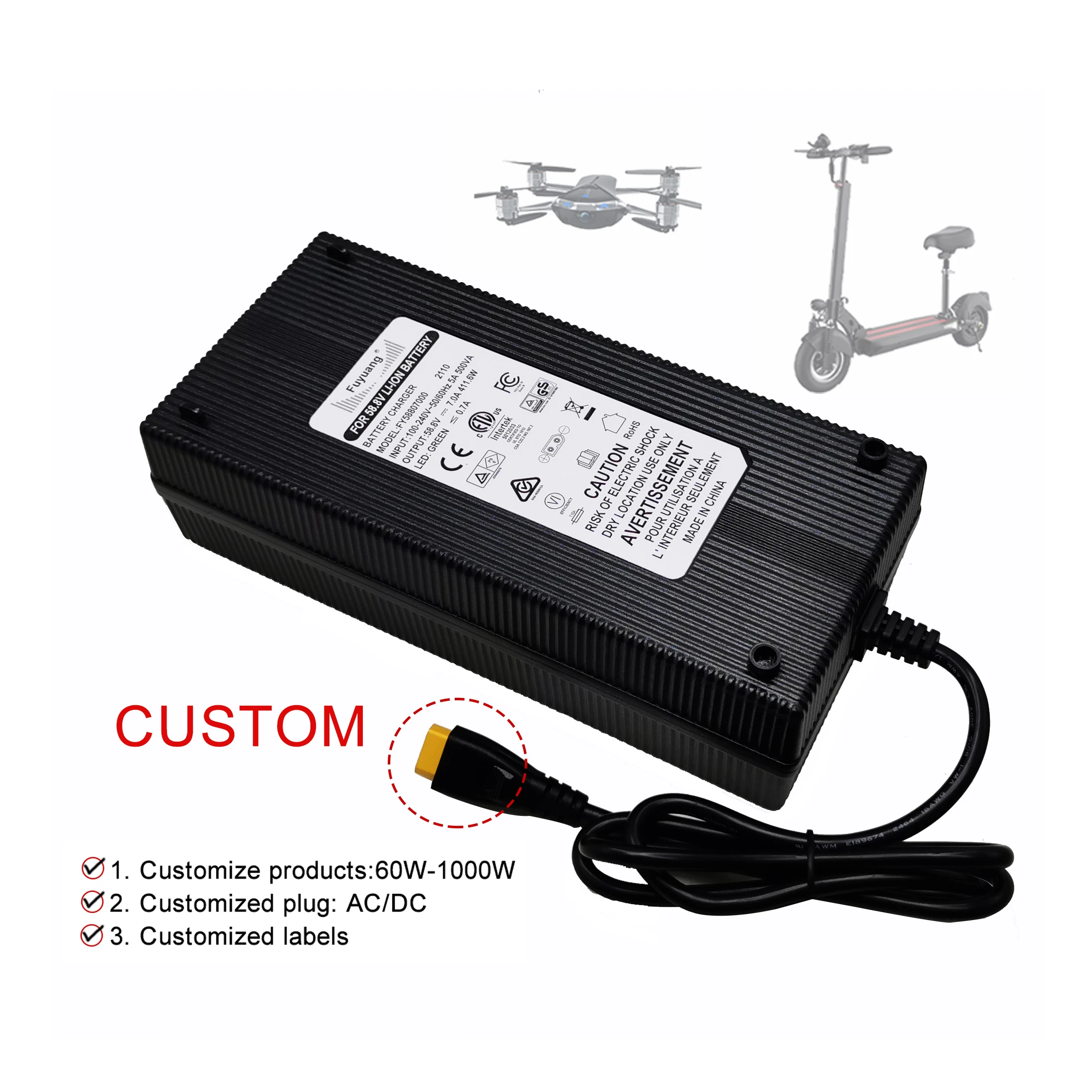 Fuyuan Ul Fcc CE ROHS Pse KC Smart 12v/24v 42v 48v 60v lithium ion lifepo4 battery charger