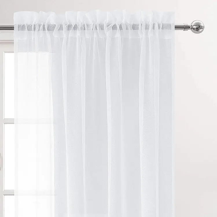 Customized white polyester knitted home silk print sheer curtain fabric