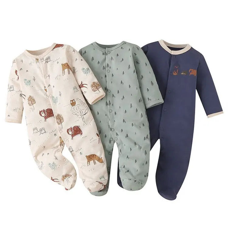 Newborn knitted organic cotton custom printing new born spandex bamboo 6-12 months boys unisex baby clothes romper set