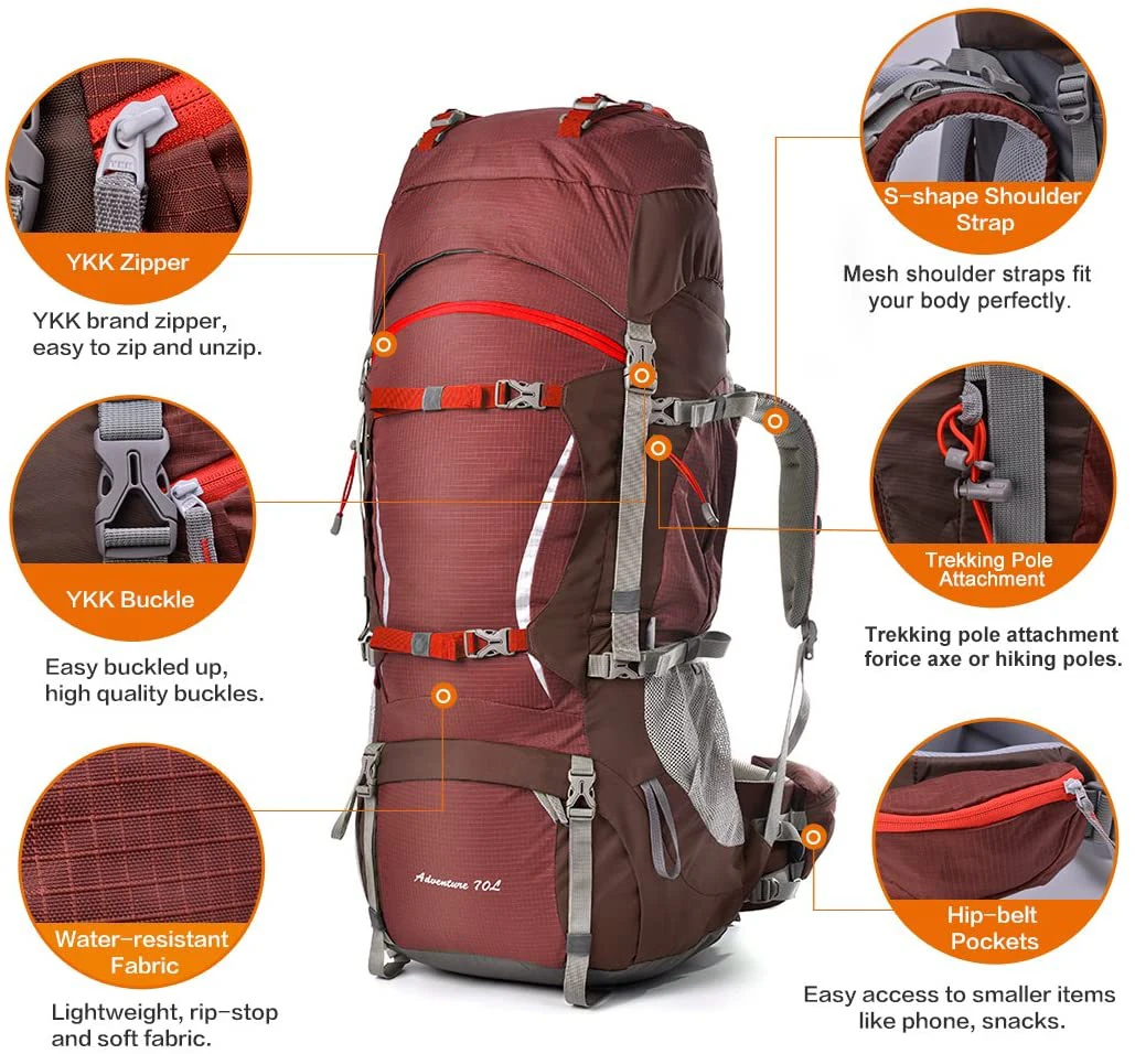 70L Adult Trekking Backpacks Camping Travel Backpacking Backpacker Men Women with Rain Cover