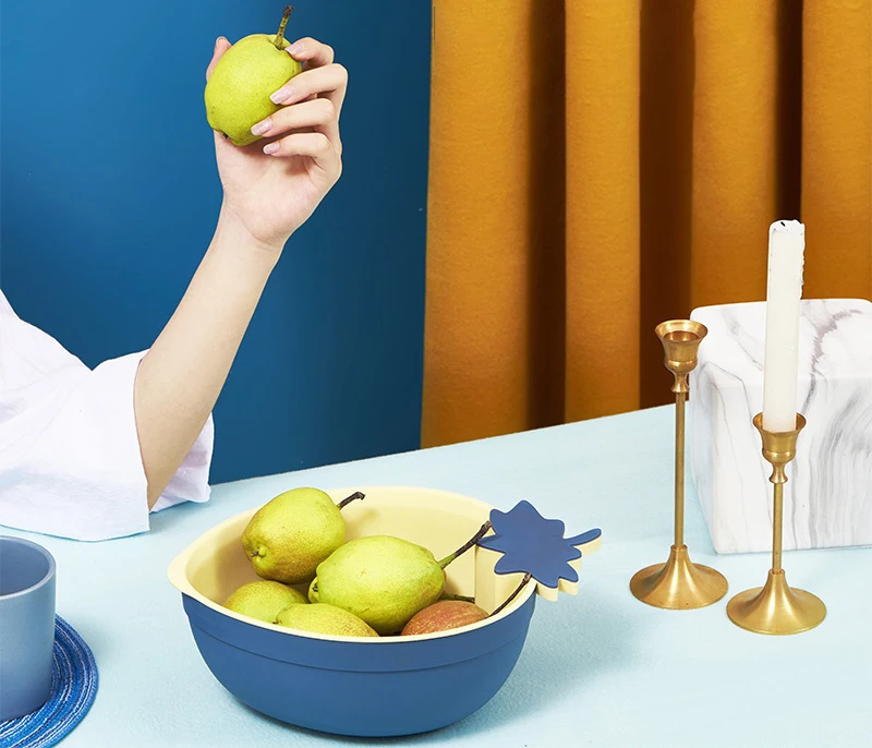 Strawberry Shape Non Slip Double Layer PP Plastic Kitchen Vegetable Fruit Drain Basket