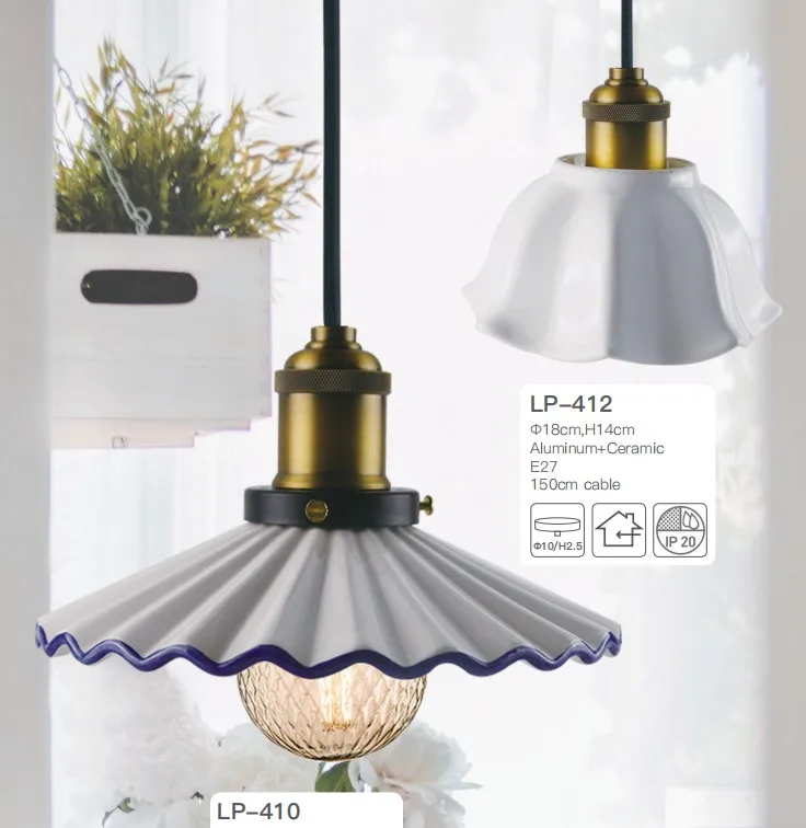 Nordic solid color pleated ceramic chandelier home mounted ceiling light homestay retro decorative brass chandelier