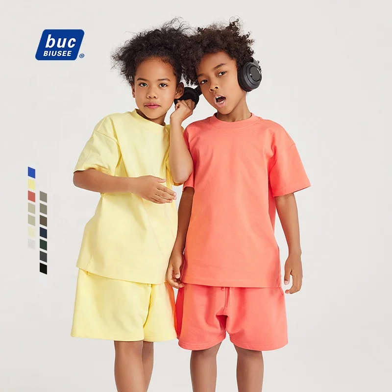 Wholesale Summer Casual 2 Piece Kids Sets Custom Logo Print Boys 100% Cotton Clothes For Kids