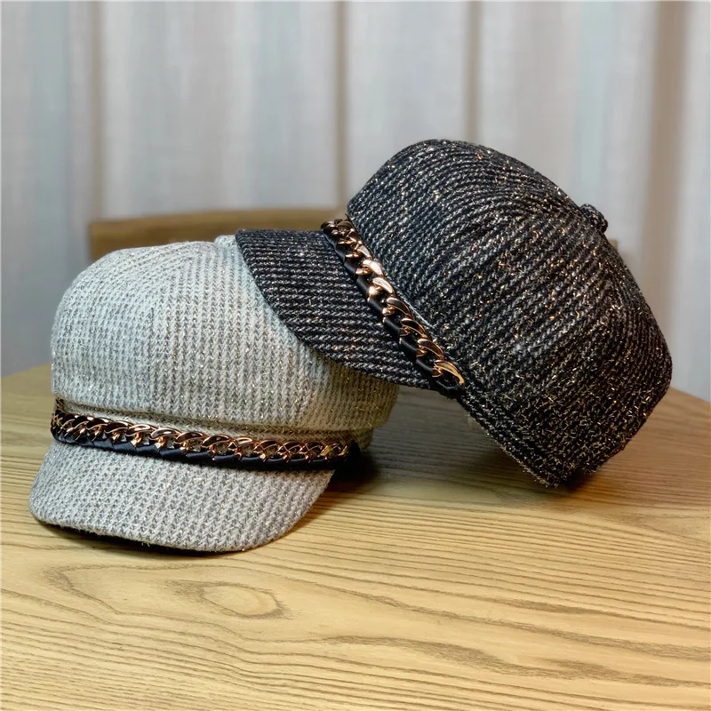 Новое поступление берет с полосатым утиным языком осенне-зимняя восьмиугольная шапка ретро кепка газетчика художника