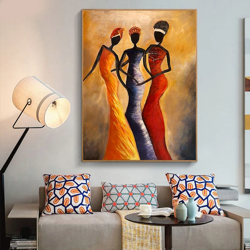  3 African Woman Portrait Oil Painting on Canvas Posters and Prints Scandinavian Art Wall Picture for Living Room