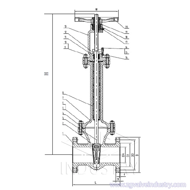 OEM/ODM metallurgy Manual DIN DN150 DN300 PN16 Bellows Seal Stem Extension Spindle Gate Valve for water treatment