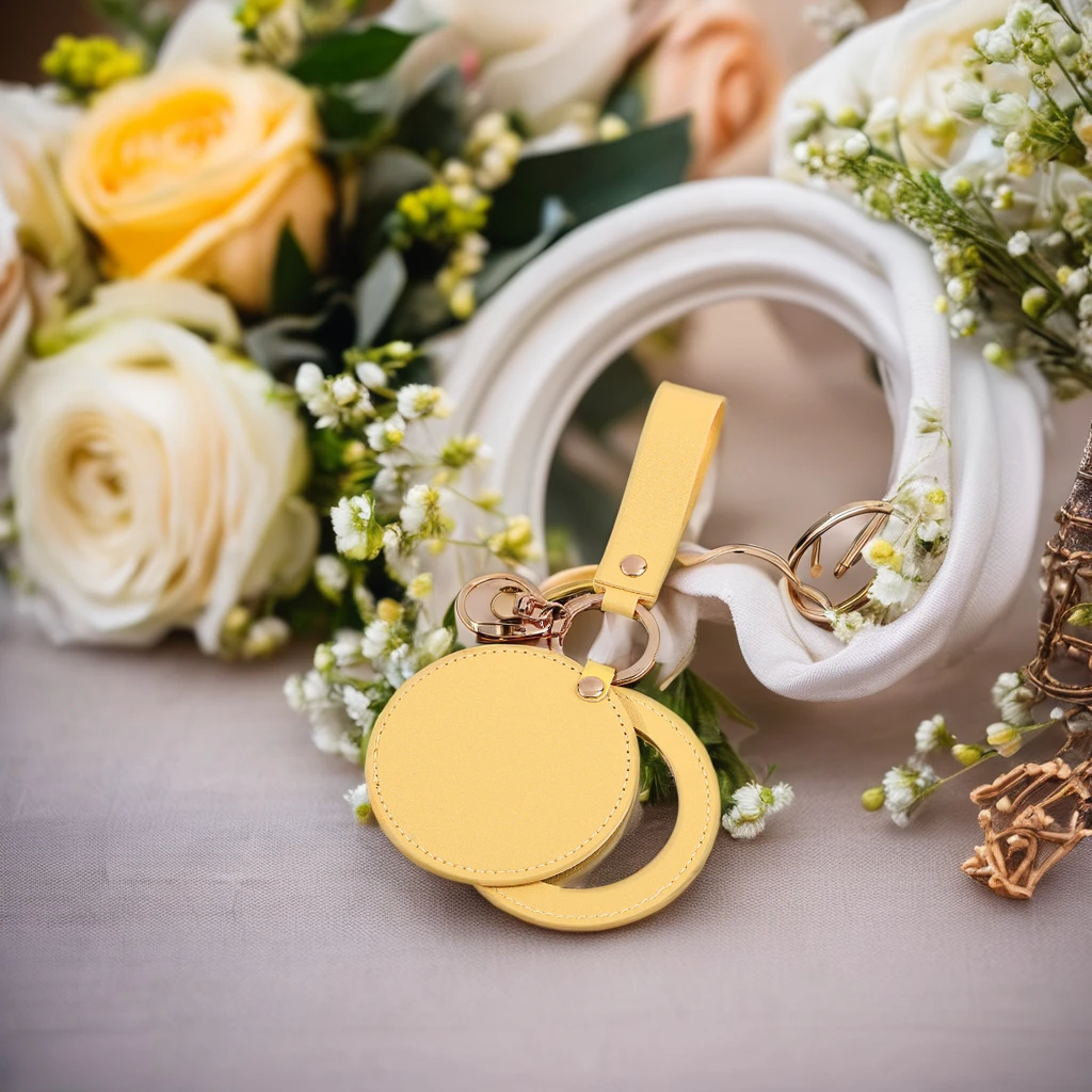 Round Pu Leather Makeup Mirror Keychain Carry-on Rotating Leather Mini Mirror for Travel Portable Keychain with Mirror