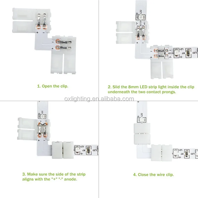 WS2812 Led Strip 8MM 10mm 12MM 2pin 3pin 4 pin L X T Shape Connectors For WS2811 WS2812B LED Strip Lights