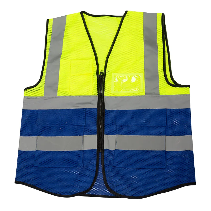 Construction Safety Site Multi Pocket V-Neck Green And Blue Reflective Vest Environmental Sanitation Work Reflective Clothes