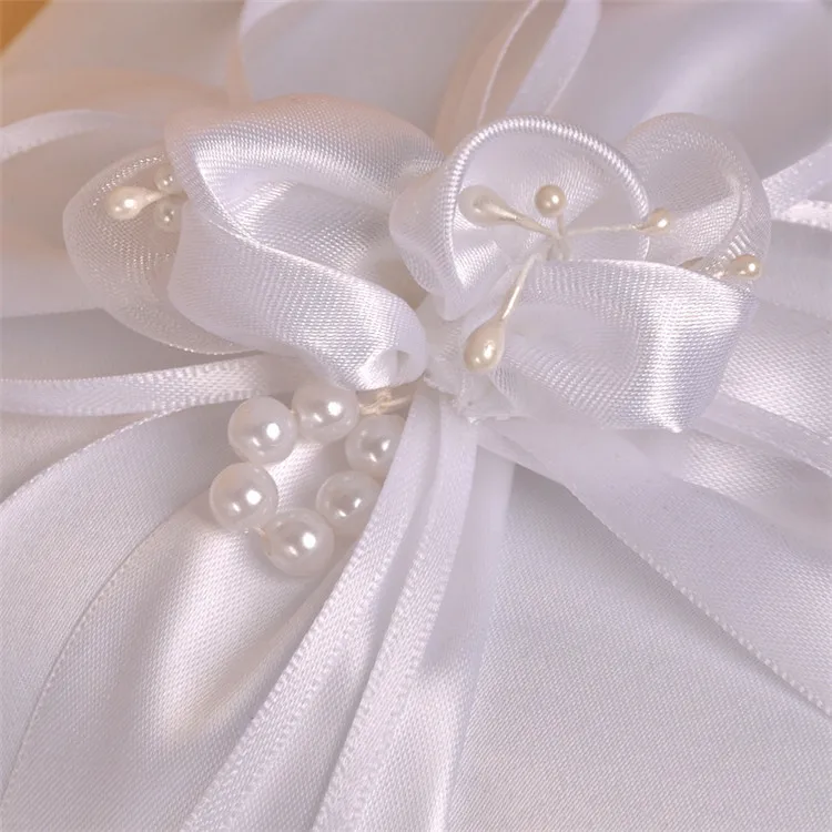 New Arrival White Marriage Ribbon Bow Square Ring Pillow Satin Bridal Ring Cushion For Wedding Party Supplies Anniversary