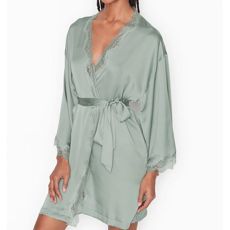 Solid color  Satin Silk Pajamas Women Sleepwear two sets Silk robe  For Ladies