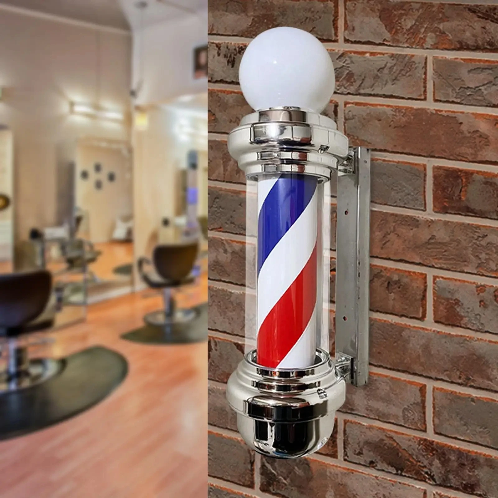 Barber Shop Pole Rotating LED Light 22.8 Inch Hair Salon Outdoor Sign Light Wall Mount Lamp Red White Blue Stripes