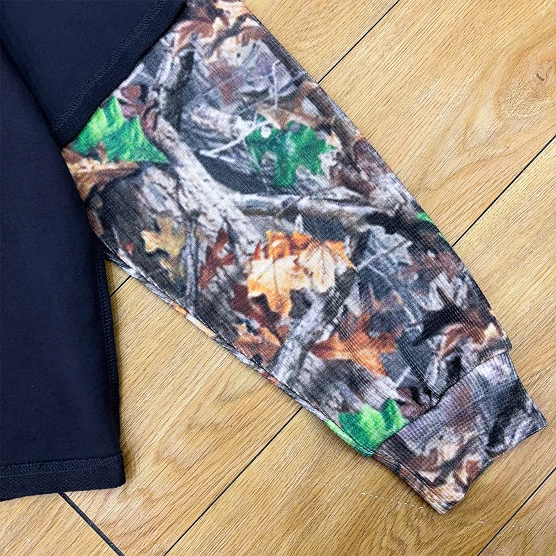 Custom Real Tree Screen Print Sleeve T-Shirt Oversize Cotton Ripped Double Layer Long Waffle Sleeve T Shirt For Men