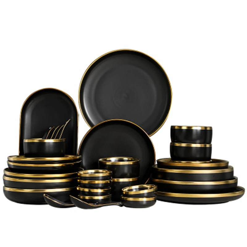 2021 good price Factory wholesale china dishes dinnerware black ceramic dinner set crockery set