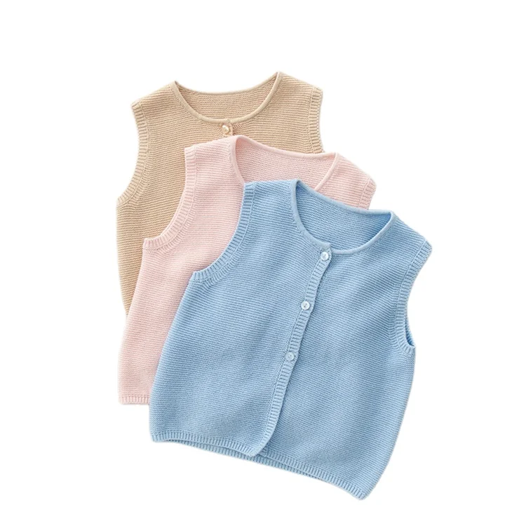 
Custom OEM 100%cotton knit vest sweater pattern child sleeveless cardigan cheap 