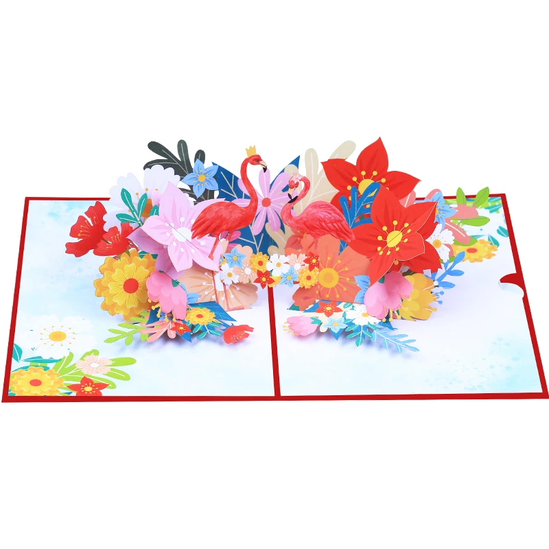Hot Sale Flamingo 3D Pop Up Card Birthday Novelty Gifts Luxury Handmade Recycle Greeting Cards