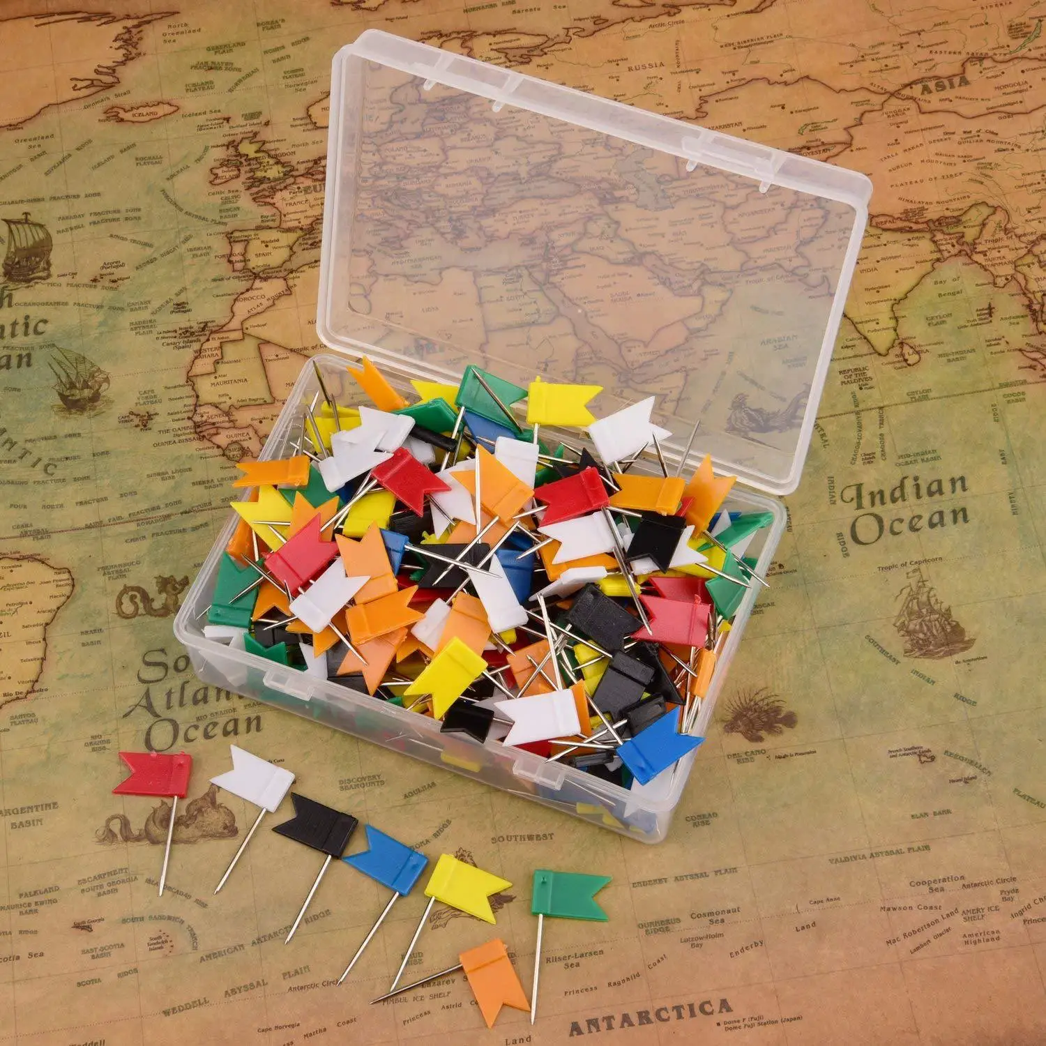 Multicolor Officemate Plastic Flag Map Push Pin 100pc
