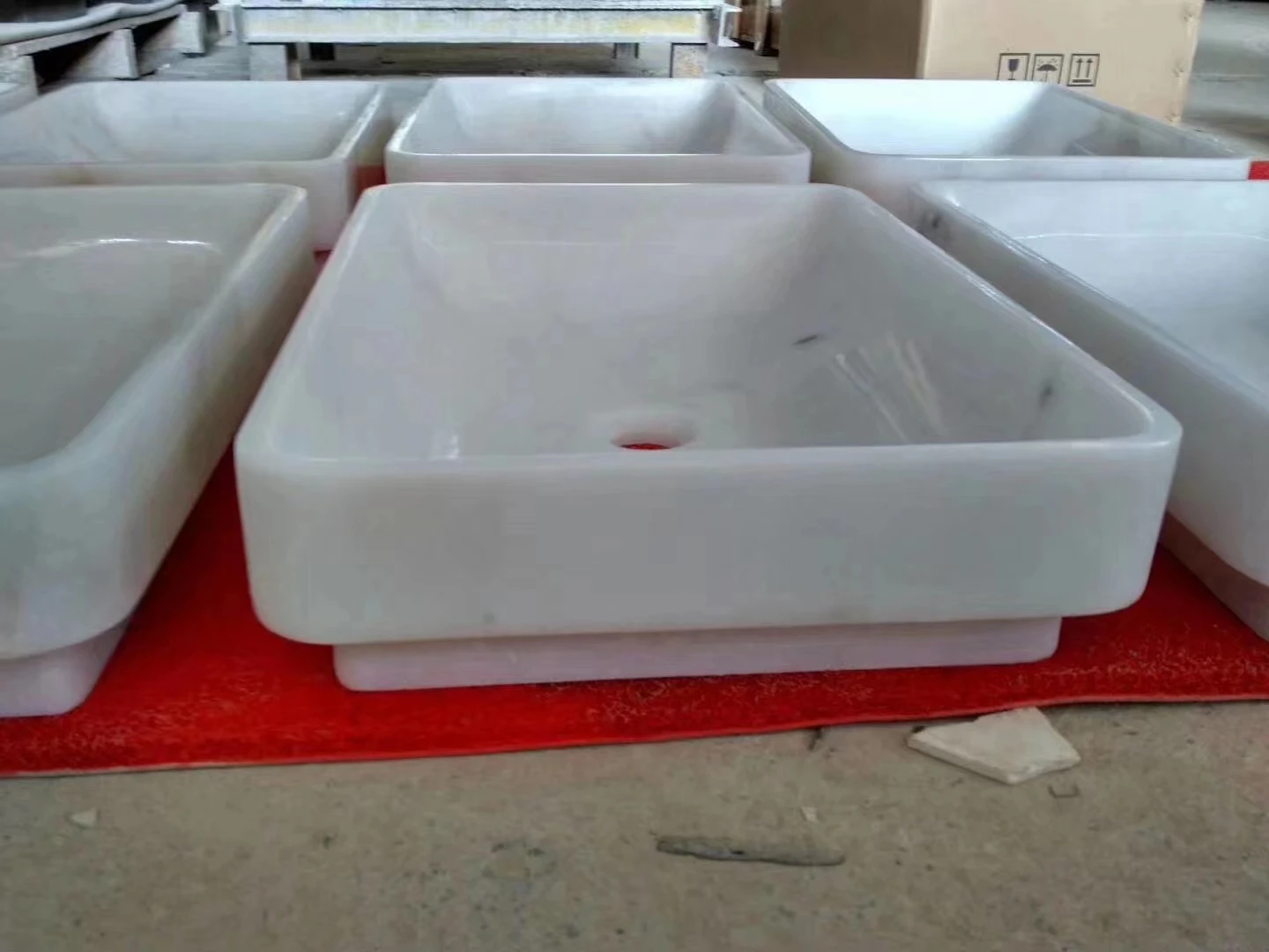 White Marble Decorative stone Square Bathroom Vessel Sink Wash basins hand carved stone sink for hotel