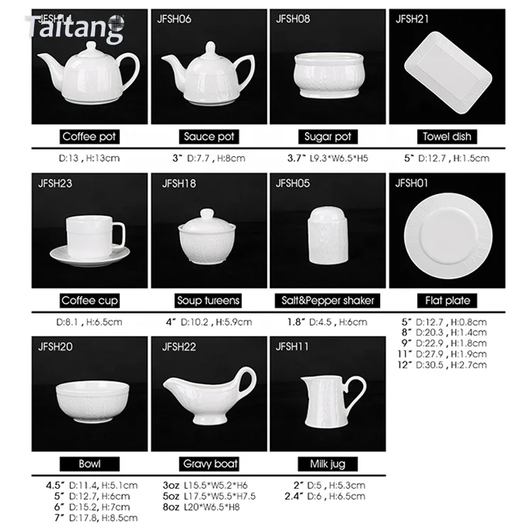 Taitang Customized White Ceramic Dinnerware Restaurant Hotel Ceramic Tableware Sets