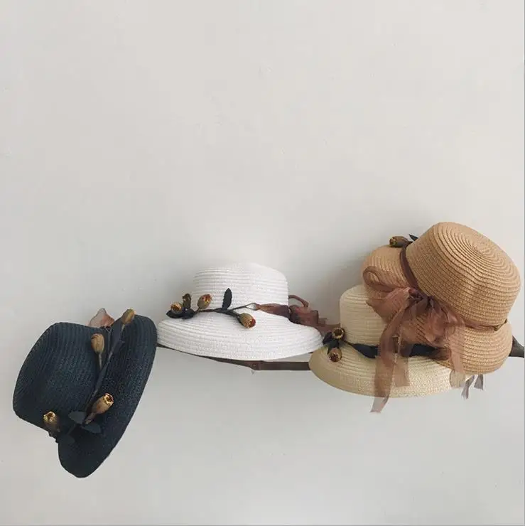 
2021 Korean style children straw hat summer new trend garland straw hat beach cap baby girl outdoor sun visor cap 