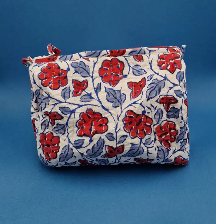 Custom Quilted Cotton Cosmetic bag Floral Printing pattern Cosmetic bags Travel Storage Portable Beauty Makeup bags