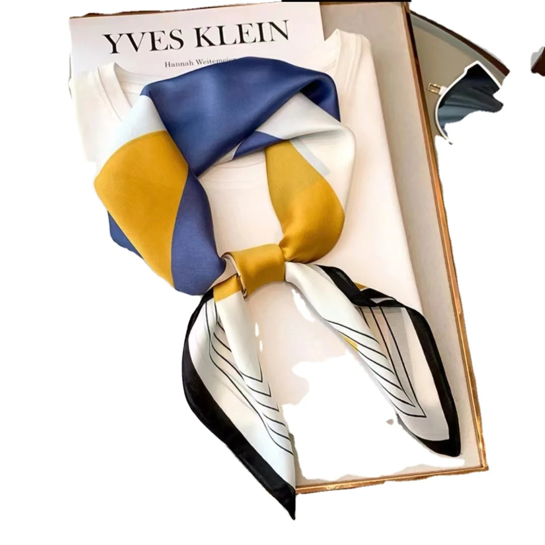 Hot Selling Spring Luxury Square Hair Wraps Digital Printing Polyester Satin Silk Neck Scarves