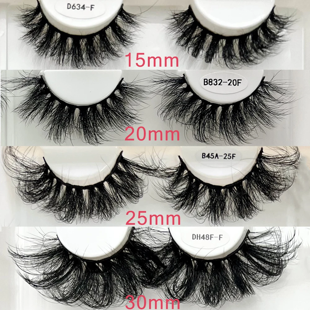 Wholesale Private Label 15-30mm Mink Eyelashes Vendor Fluffy Russian D Curl Strip Lashes Faux Mink Eyelash