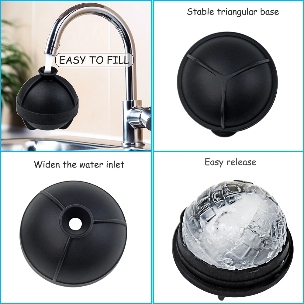Easy to Release Death Star Silicone Ice Cube Mold Food Grade Round Sphere Silicone Ice Ball Maker Molds with Funnel