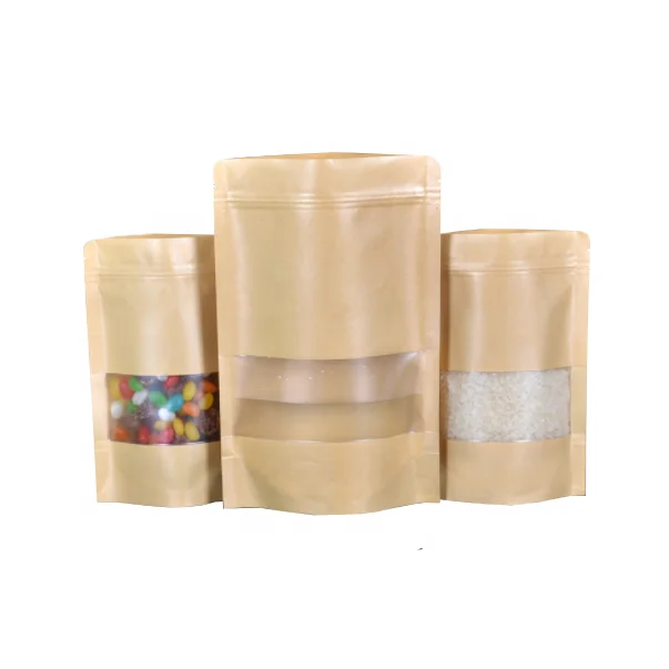 Custom Printed Resealable Zipper Craft Food Packaging Stand Up Pouch Kraft Paper Bags With Your Own Logo