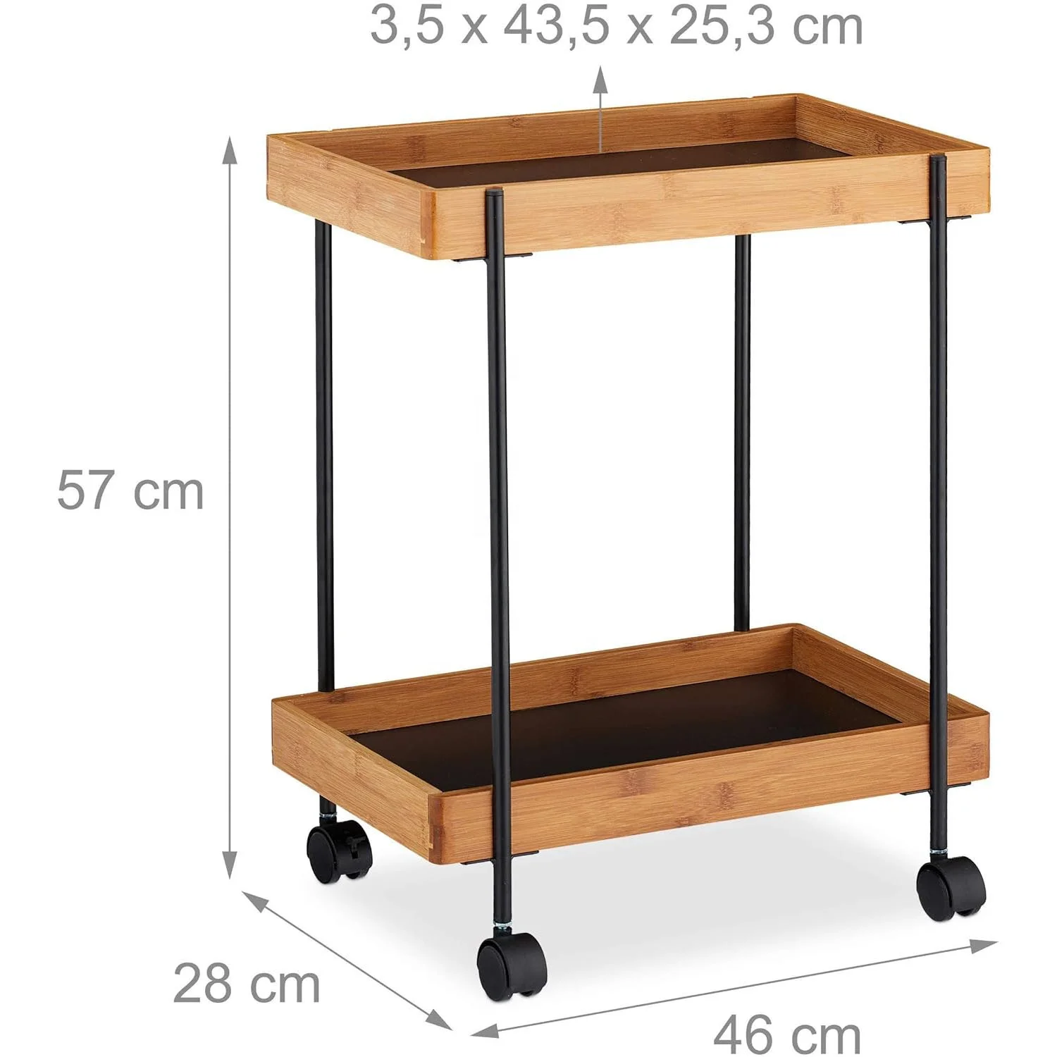 Bamboo Serving Trolley, Tea Trolley with 2 Levels, Side Table with Wheels | Homex_BSCI Factory