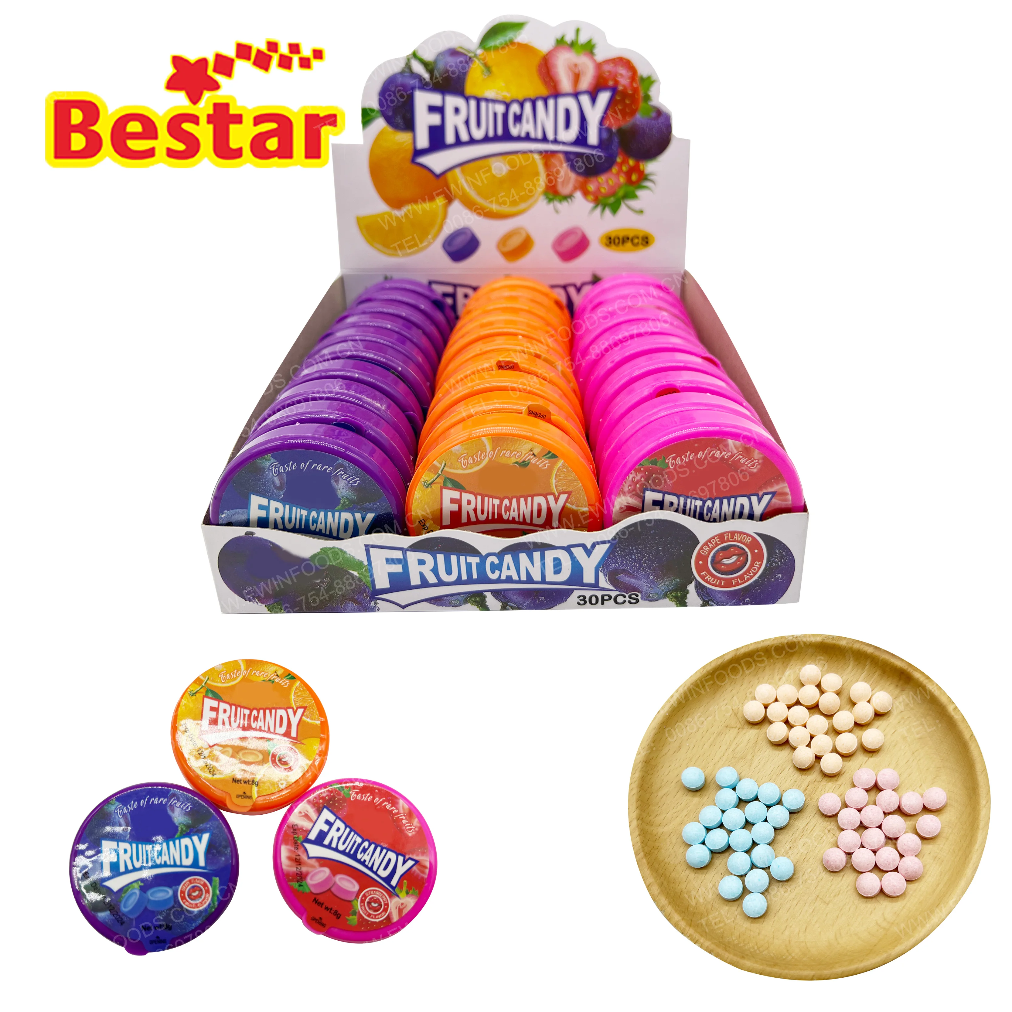 8g fruit flavor hard tablet candy grape strawberry orange flavor pressed candy sweet and candy