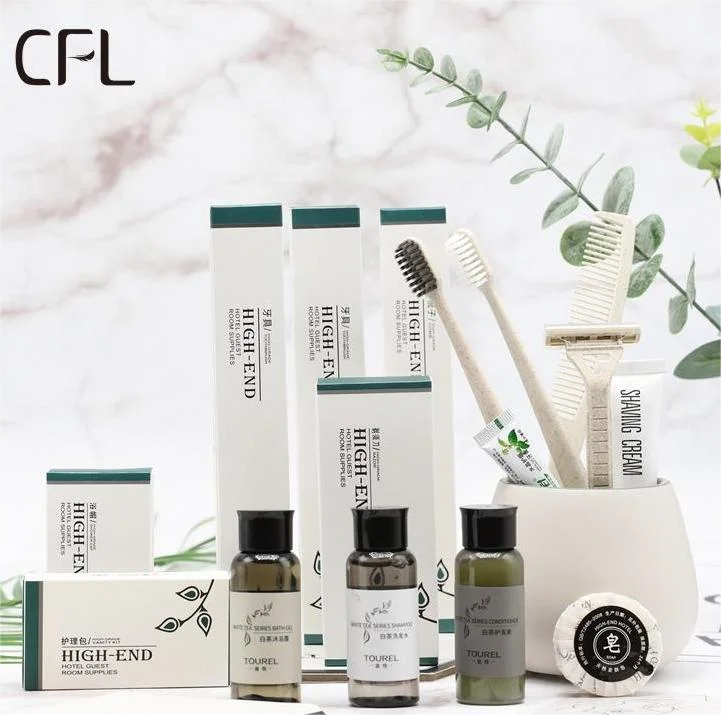 CFL factory sale custom brand logo eco-friendly luxury hotel disposable toiletries set with toothbrush soap slippers